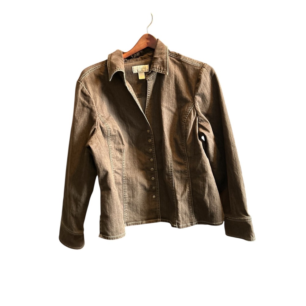 CJ Banks Women's Brown Button Up Denim Long‎ Sleeve Shirt Top Size X